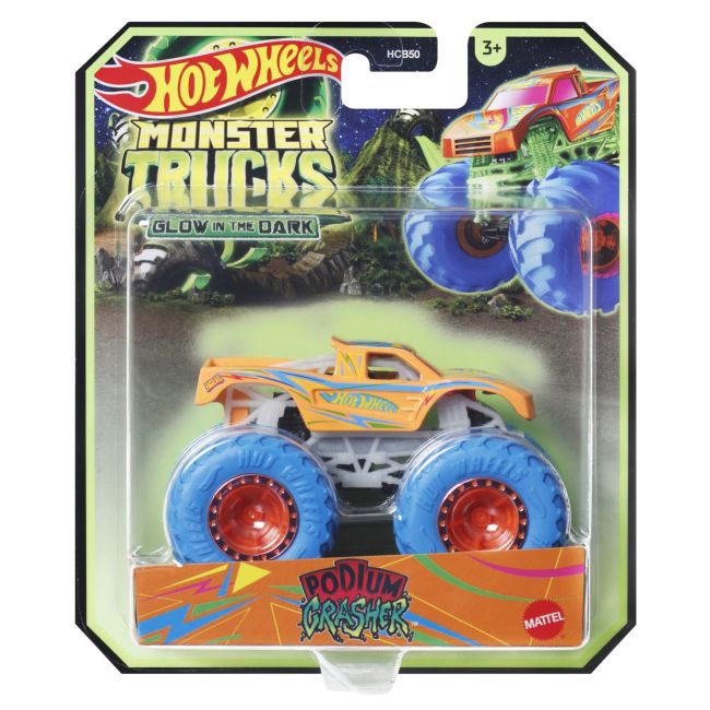 HOT WHEELS MONSTER TRUCK GLOW IN THE DARK MASINUTA PODIUM CRASHER SCARA 1:64 VIVMTHCB50_HWC84
