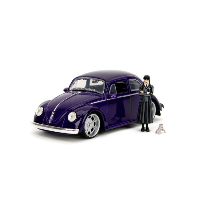 JADA WEDNESDAY SET MASINUTA METALICA VOLKSWAGEN BEETLE 1:24 SI FIGURINA METALICA WEDNESDAY 7CM VIV253255076