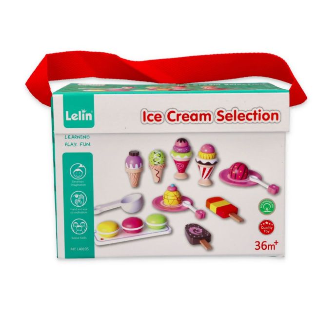Set de joaca 25 piese din lemn pentru inghetata Lelin L40105 SUPL40105