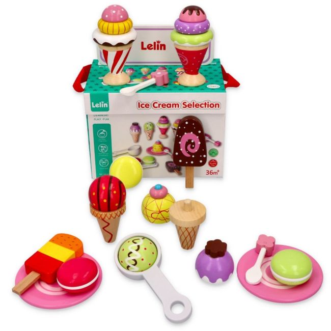Set de joaca 25 piese din lemn pentru inghetata Lelin L40105 SUPL40105