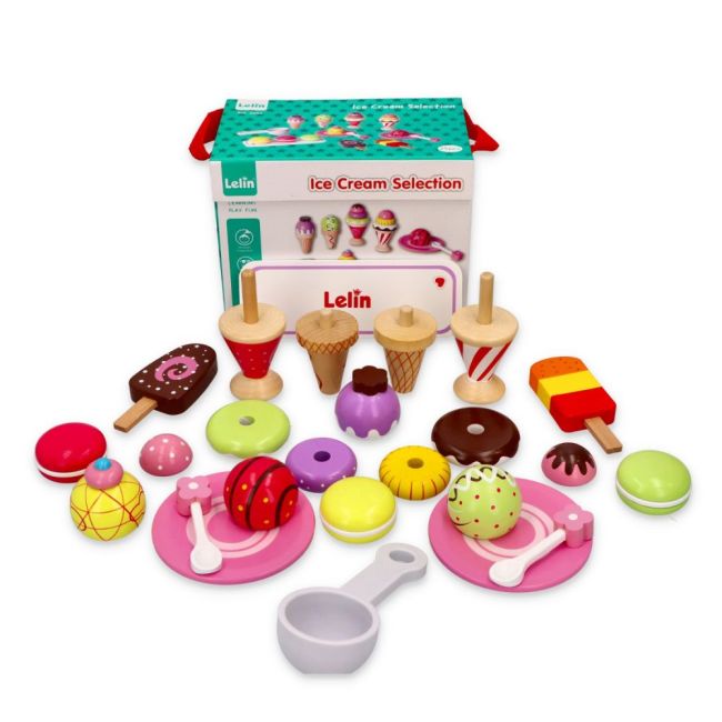 Set de joaca 25 piese din lemn pentru inghetata Lelin L40105 SUPL40105