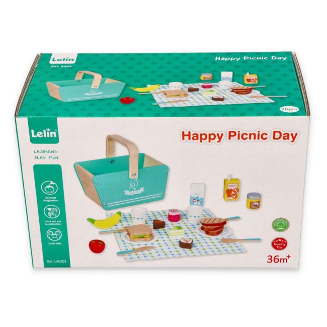 Set de joaca 26 piese din lemn, cos pentru picnic Lelin L40203 SUPL40203