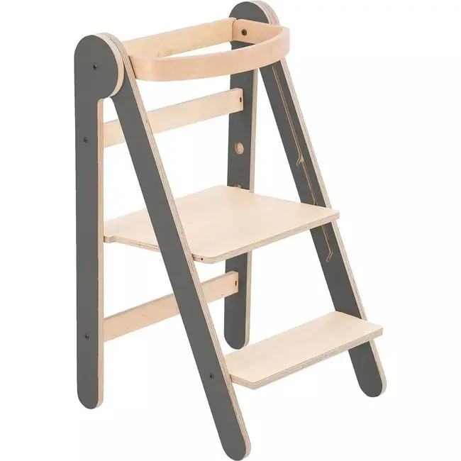 Turn de invatare pliabil MamaToyz Learning Tower din lemn, Gri JEMMtyz_fold_gri