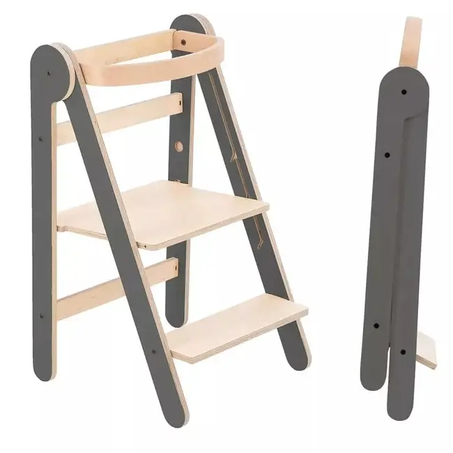 Turn de invatare pliabil MamaToyz Learning Tower din lemn, Gri JEMMtyz_fold_gri