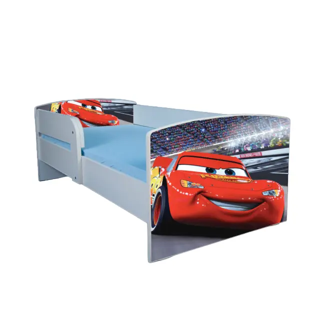 Pat pentru baieti 2-12 ani Cars, Cu Protectie si saltea de 160x80 Cm Ptv3802
