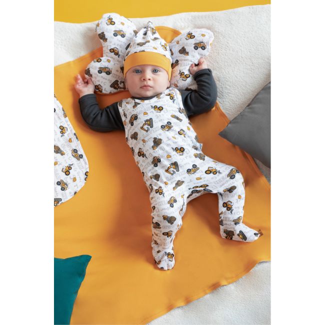 Romper de bumbac 100% (181023) Colectia "Big Trucks" 2021 Alba Marimea 74 PMICNICOL-181023-74