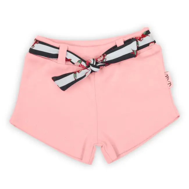 Pantalon scurt cu cordon cu dungi si flori Nicol NANA Roz marimea 110 PMICNICOL-184188-110