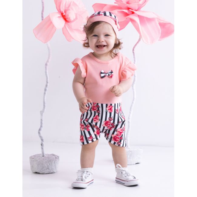 Romper de vara cu maneca scurta (184152) Nicol Nana Flori/Dungi/Roz mar. 80 PMICNICOL-184152-80