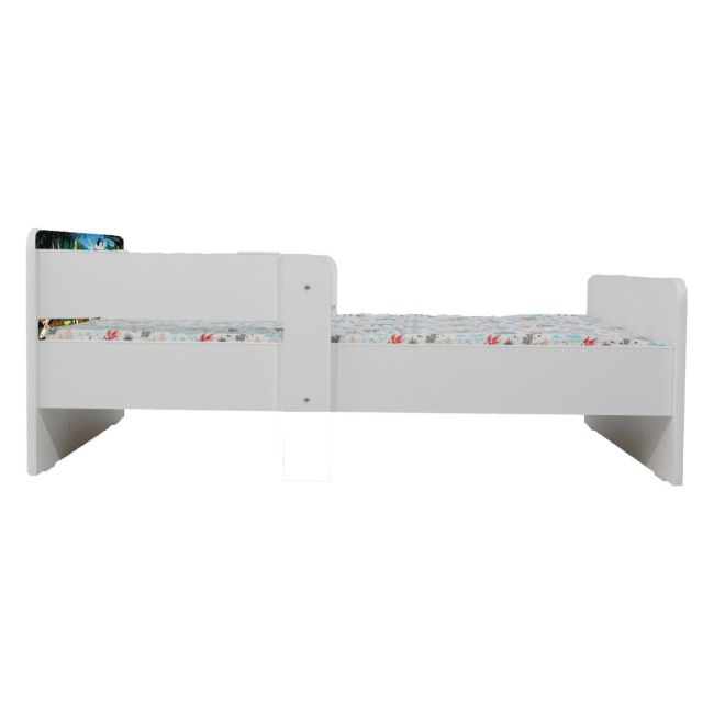 Pat Copii Alba Ca Zapada 2-8 ani Cu Paravane Dubla Protectie si Cu Saltea Inclusa 140x70 Cm Ptv6854