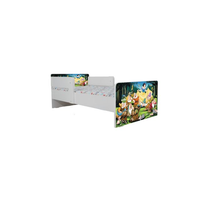 Pat Copii Alba Ca Zapada 2-12 ani Cu Paravane Dubla Protectie si Cu Saltea SafeNest 160x80 Cm  Ptv6857