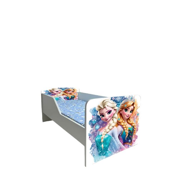 Patut Pentru Fetite 2-6 Ani, Ana Si Elsa, Model Sleepy, Cu Saltea 130x60 Cm Ptv6618