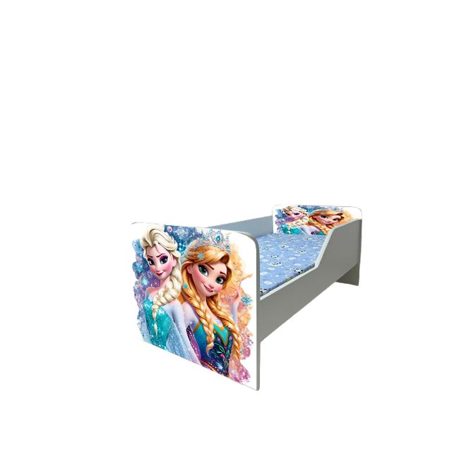 Patut Pentru Fete 2-8 Ani Cu Ana Si Elsa, Model Sleepy, Cu Saltea SafeNest de 140x70 Cm Inclusa Ptv6626