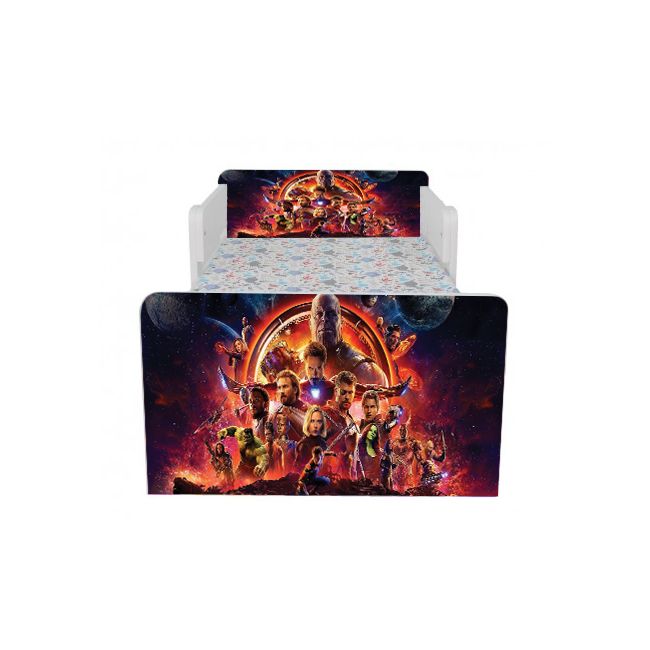 Pat Copii Avengers Cu Paravane Dubla Protectie si Cu Saltea Inclusa 130x60 Cm  Ptv6914