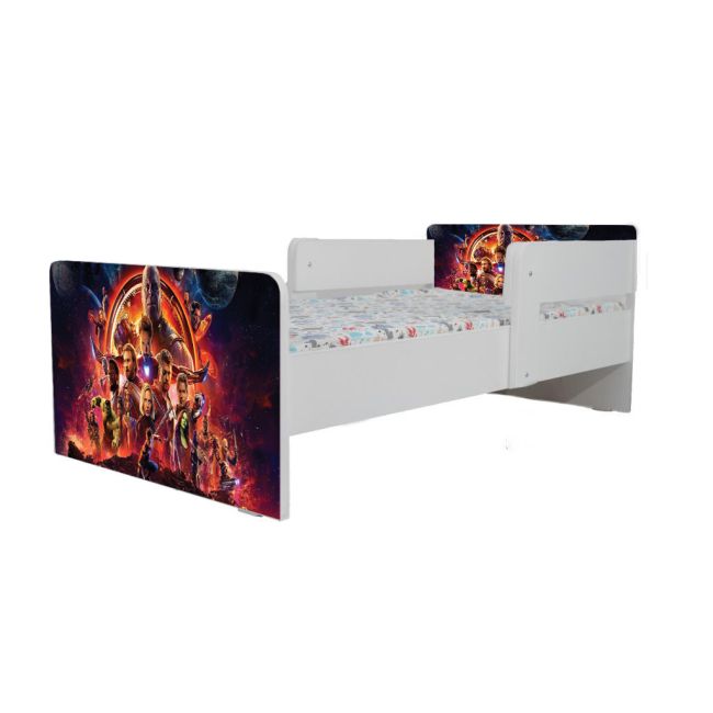 Pat Copii Avengers Cu Paravane Dubla Protectie si Cu Saltea Inclusa 160x80 Cm  Ptv6925
