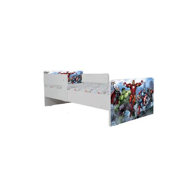 Pat Copii Avengers 2 Cu Paravane Dubla Protectie si Cu Saltea SafeNest 130x60 Cm  Ptv6931