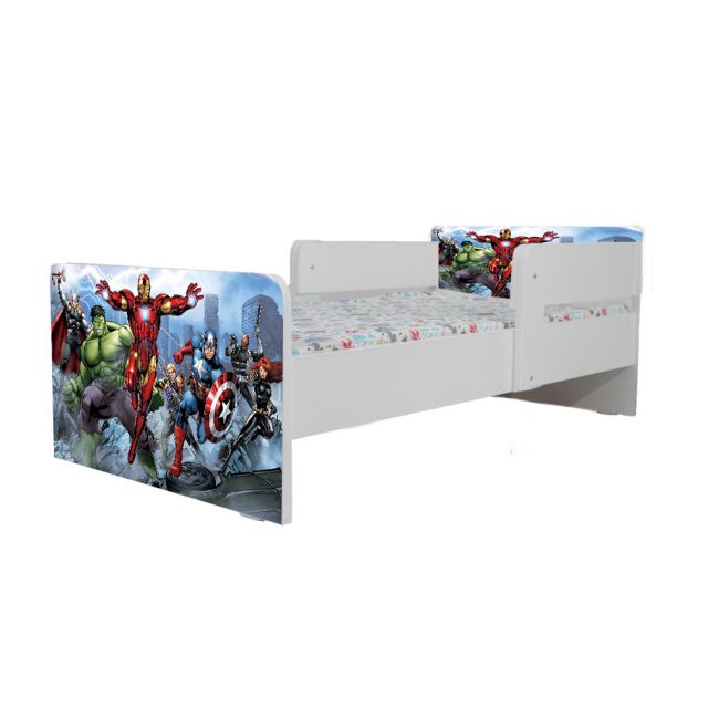 Pat Copii Avengers 2 Cu Paravane Dubla Protectie si Cu Saltea SafeNest 130x60 Cm  Ptv6931