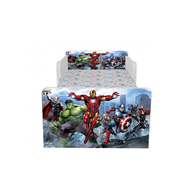 Pat Copii Avengers 2 Cu Paravane Dubla Protectie si Cu Saltea SafeNest 130x60 Cm  Ptv6931