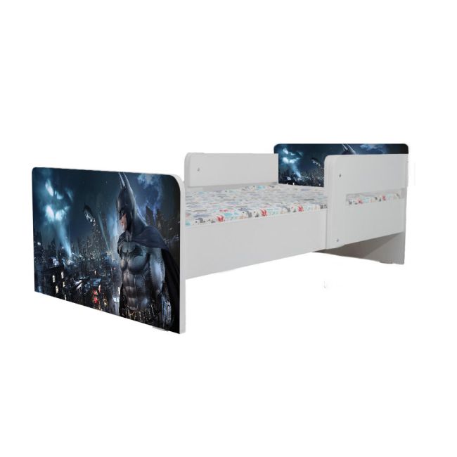 Pat Copii Batman Cu Paravane Dubla Protectie si Cu Saltea Inclusa 130x60 Cm  Ptv6949