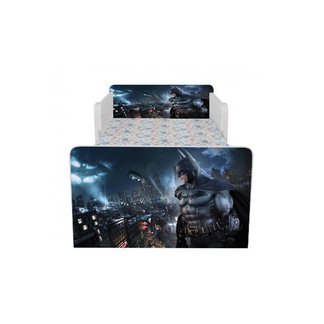 Pat Copii Batman 2-16 ani Cu Paravane Dubla Protectie si Cu Saltea SafeNest 180x80 Cm  Ptv6964