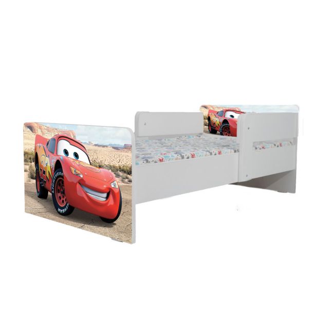 Pat Copii Cars Cu Paravane Dubla Protectie si Cu Saltea SafeNest 130x60 Cm  Ptv6967