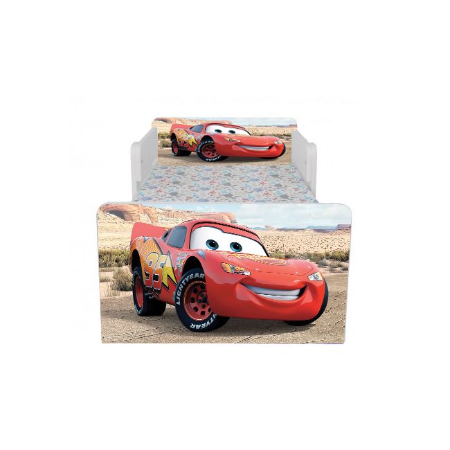 Pat Copii Cars Cu Paravane Dubla Protectie si Cu Saltea SafeNest 130x60 Cm  Ptv6967