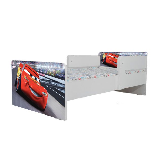 Pat Copii Cars 2 Cu Paravane Dubla Protectie si Cu Saltea SafeNest 130x60 Cm  Ptv6987