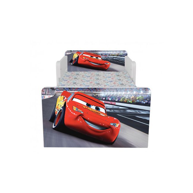 Pat Copii 2-16 ani Cars 2 Cu Paravane Dubla Protectie si Cu Saltea Inclusa 180x80 Cm Ptv7005