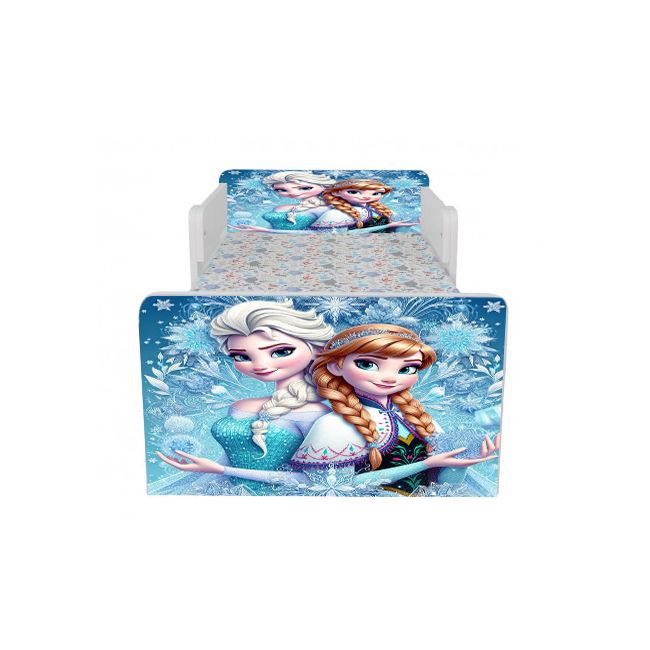 Patut Mic Pentru Fetite Elsa Si Ana, Dubla Protectie, Cu Saltea De 130x60cm Inclusa Ptv6829