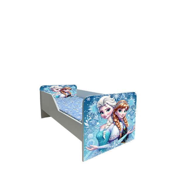 Pat Pentru Fete 2-12 Ani Elsa Si Ana, Model Sleepy, Cu Saltea SafeNest 160x80 Cm Ptv6598