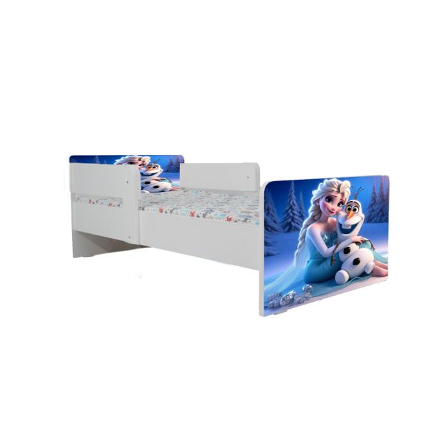 Pat Pentru Fete 2-8 Ani Elsa Si Olaf, Cu Dubla Protectie Si Saltea SafeNest de 140x70 Cm Ptv6747