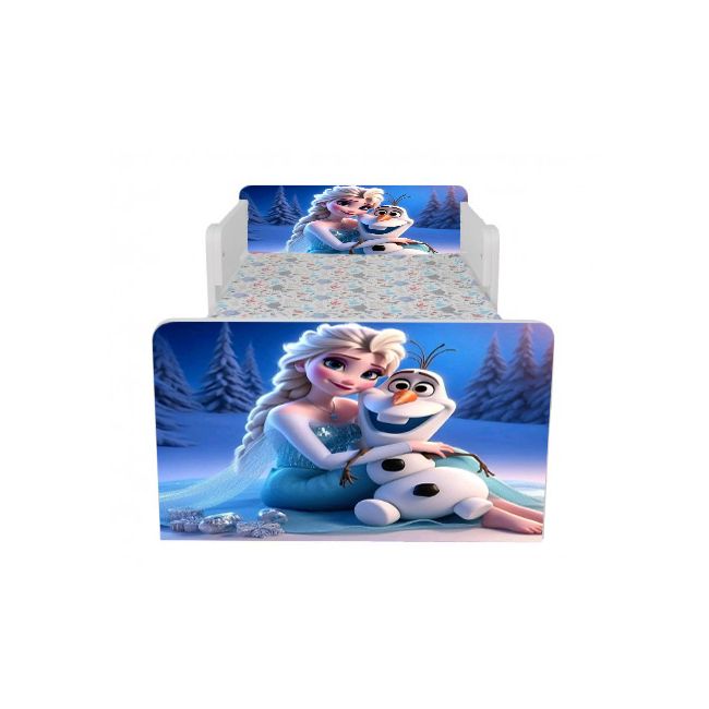 Pat Pentru Fete 2-8 Ani Elsa Si Olaf, Cu Dubla Protectie Si Saltea SafeNest de 140x70 Cm Ptv6747