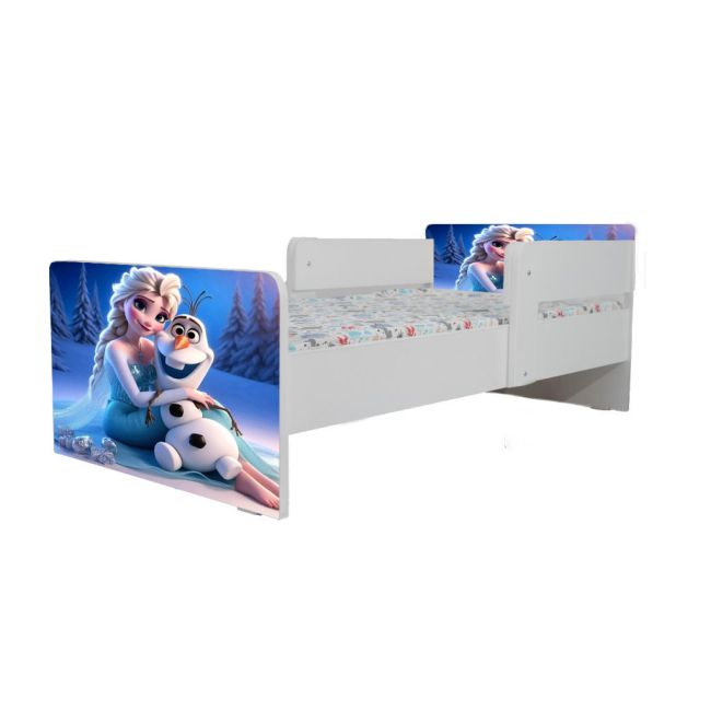 Pat Pentru Fete 2-8 Ani Elsa Si Olaf, Cu Dubla Protectie Si Saltea SafeNest de 140x70 Cm Ptv6747