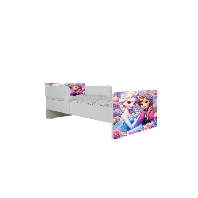 Pat De Fete 2-12 Ani Frozen Flowers, Cu Dubla Protectie Si Saltea SafeNest de 160x80 Cm Ptv6823