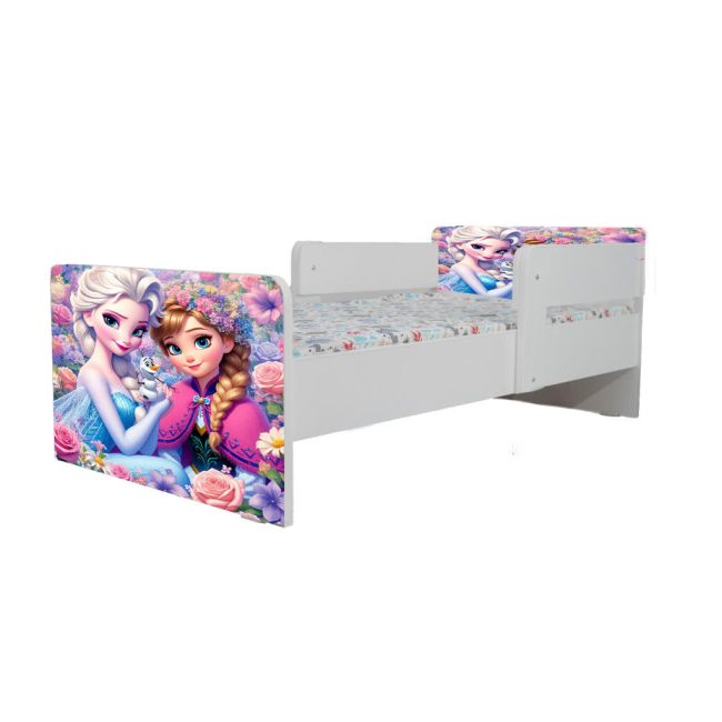 Pat De Fete 2-12 Ani Frozen Flowers, Cu Dubla Protectie Si Saltea SafeNest de 160x80 Cm Ptv6823