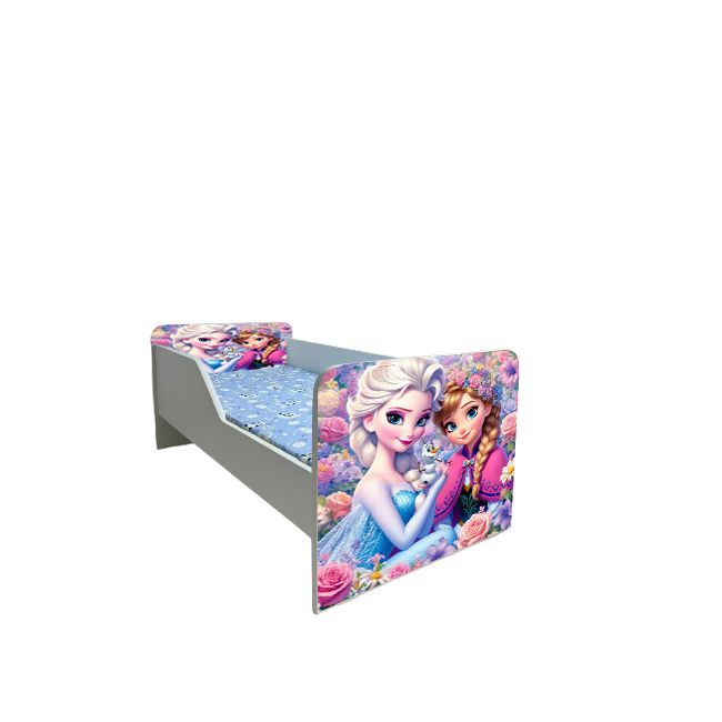 Patut Pentru Fetite 2-6 Ani Frozen Flowers, Model Sleepy Cu Saltea SafeNest 130x60 Cm Ptv6562