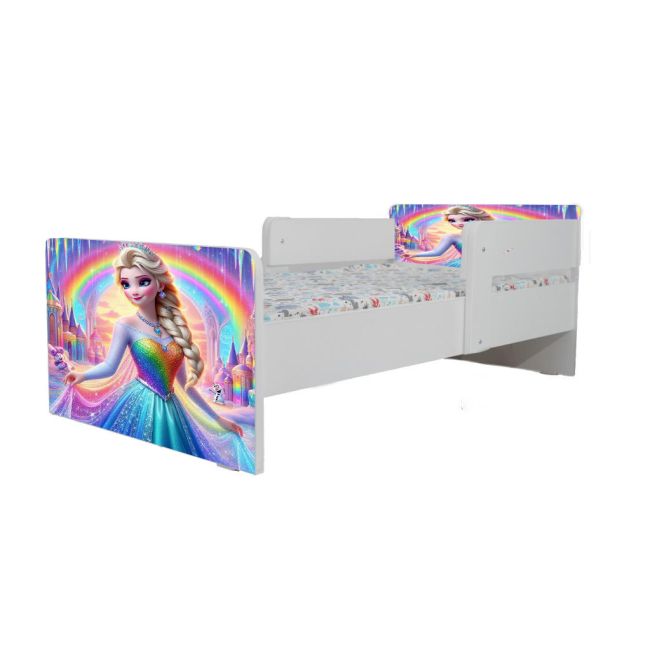 Pat Copii Frozen Rainbow 2-16 ani Cu Paravane Dubla Protectie si Cu Saltea Inclusa 180x80 Cm  Ptv6808