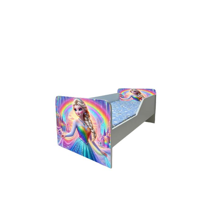 Pat Copii Frozen Rainbow Model Sleepy 2-6 ani Cu Saltea SafeNest 130x60 Cm  Ptv6539