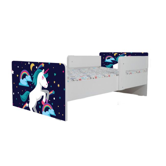 Pat Copii Little Poney Cu Paravane Dubla Protectie si Cu Saltea SafeNest 160x80 Cm  Ptv7094