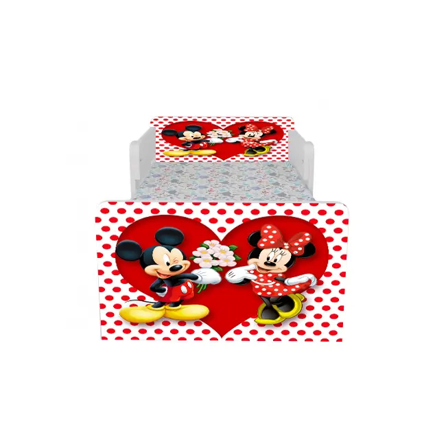 Pat Unisex Cu Imprimeu Inspirat Din Personajele Mickey Si Minnie, Cu Dubla Protectie/paravane, Cu Saltea SafeNest 180x80 Cm Ptv7114