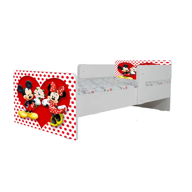 Pat Unisex Cu Imprimeu Inspirat Din Personajele Mickey Si Minnie, Cu Dubla Protectie/paravane, Cu Saltea SafeNest 180x80 Cm Ptv7114