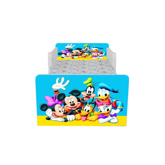 Pat Copii Mickey Si Prietenii Cu Paravane Dubla Protectie si Cu Saltea Inclusa 140x70 Cm  Ptv7126