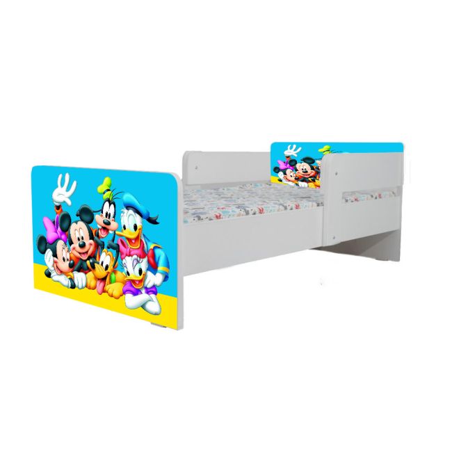 Pat Copii Mickey Si Prietenii Cu Paravane Dubla Protectie si Cu Saltea SafeNest 180x80 Cm  Ptv7132