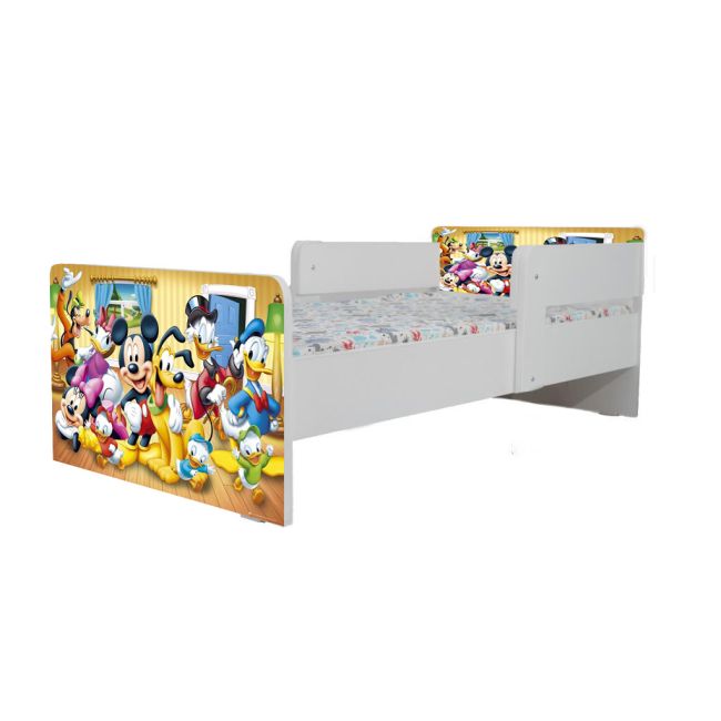 Pat Copii Mickey Si Prietenii 2 Cu Paravane Dubla Protectie Cu Saltea Inclusa 130x60 Cm  Ptv7135