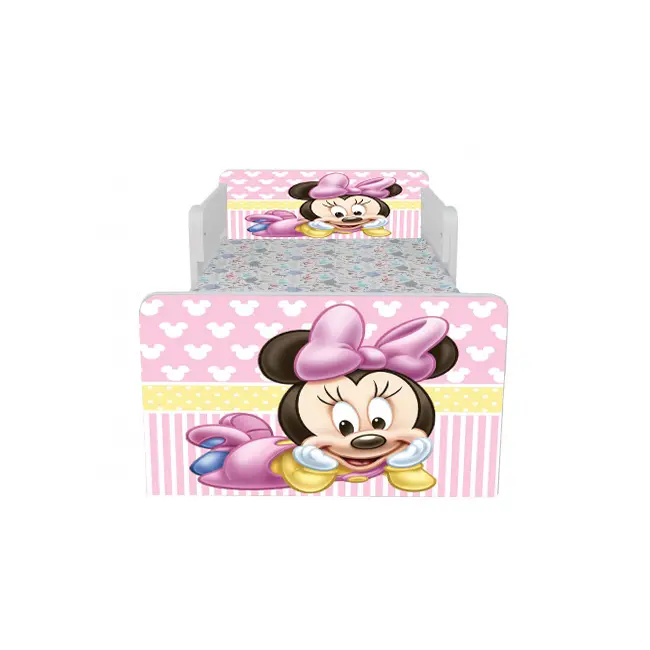 Pat Pentru Fete Cu Imprimeu Inspirat Din Personajul Minnie 2, Cu Dubla Protectie/ Paravane, Cu Saltea SafeNest De 160x80 Cm Ptv7163