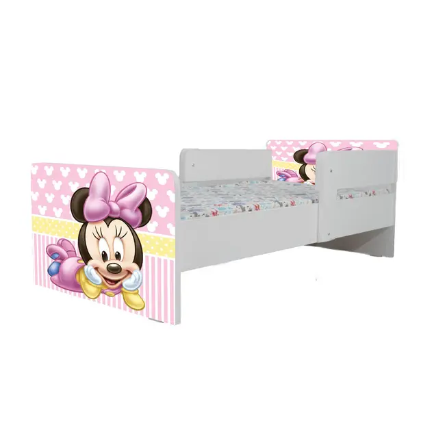 Pat Pentru Fete Cu Imprimeu Inspirat Din Personajul Minnie 2, Cu Dubla Protectie/ Paravane, Cu Saltea SafeNest De 160x80 Cm Ptv7163