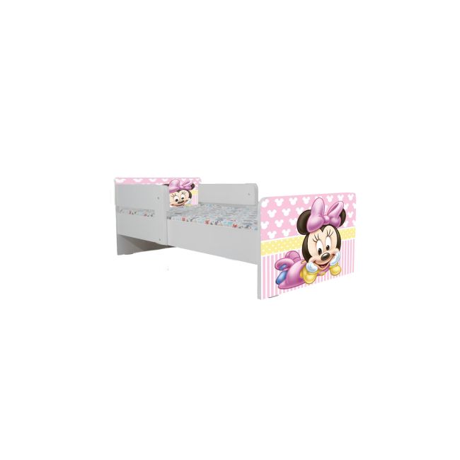 Pat Pentru Fete Imprimat Cu Minnie 2, Cu Dubla Protectie/ Paravane Cu Saltea Inclusa 180x80 Cm Ptv7166
