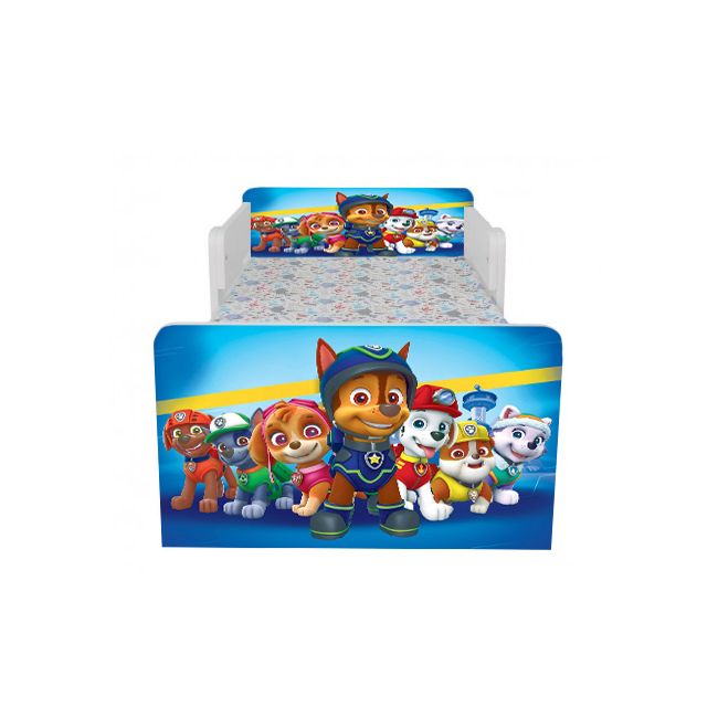 Pat Copii Paw Patrol Blue Cu Paravane Dubla Protectie si Cu Saltea SafeNest 130x60 Cm  Ptv7169