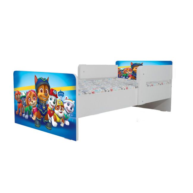 Pat Copii Paw Patrol Blue Cu Paravane Dubla Protectie si Cu Saltea SafeNest 180x80 Cm  Ptv7183