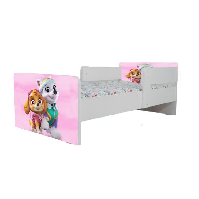 Pat Copii Paw Patrol Pink Cu Paravane Dubla Protectie si Cu Saltea Inclusa 130x60 Cm  Ptv7186