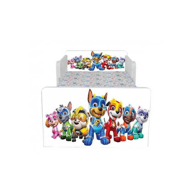 Pat Copii Paw Patrol White Cu Paravane Dubla Protectie si Cu Saltea SafeNest 140x70 Cm  Ptv7211